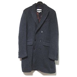 ETRO Rose Pattern Lining Knit Double Breasted Chester Coat Brown Navy blue