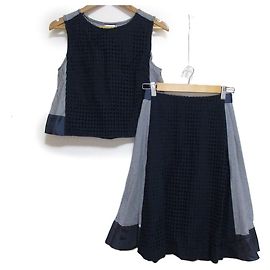 Autre Marque Conjunto Blusa sem mangas e Saia em renda recortada com riscas SONO Azul Azul marinho