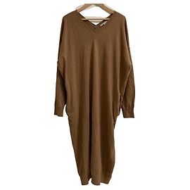 Stella Mc Cartney Stella McCartney V-neck Wool Alpaca Knit Dress Brown Camel