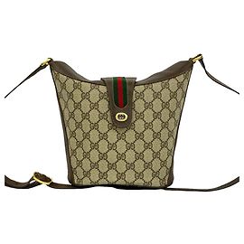 Gucci Old Sherry Line Mini Bolsa de Ombro em Couro com Padrão GG Logo Marrom Vermelho Verde
