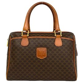 Céline Bolsa de mão Celine Vintage Macadam Blazon Pattern Triomphe em couro Marrom