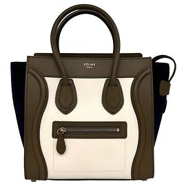 Céline Borsa a mano Celine Luggage Micro Logo in pelle scamosciata Marrone Crudo Blu navy