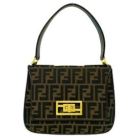 Borsa a tracolla Fendi Zucca FF Pattern in tela e pelle Marrone Nero
