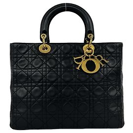 Sac à main cabas Christian Dior Lady Cannage en cuir Noir