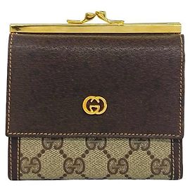 Portafoglio tri-fold in pelle GUCCI Old GG Logo Pattern Marrone