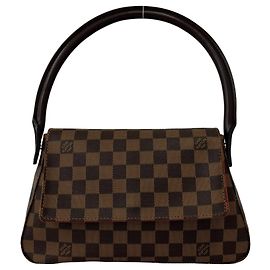 Borsa a mano Louis Vuitton Mini Looping Damier in pelle Marrone