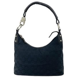 Gucci Handtasche aus Leder und Canvas mit GG Logo Muster Schwarz