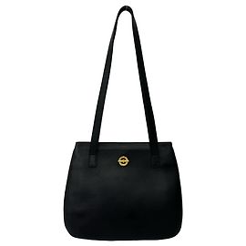 Céline Saco Tote em couro Celine Vintage com logo circular Preto