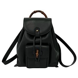 GUCCI Vintage Bamboo Leder-Rucksack Schwarz