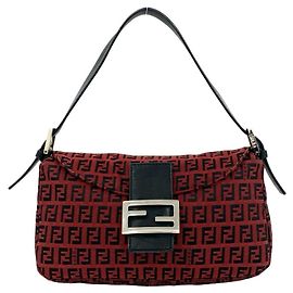 FENDI Vintage Zucchino FF Pattern Shoulder Bag Black Red