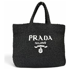 Sac cabas en crochet Prada en raphia noire Noir