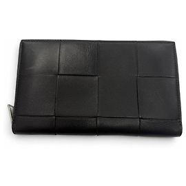 Bottega Veneta Leather Maxi Intrecciato Long Wallet Black