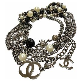 Cinturón de cadena Chanel Vintage 04A GP con strass y logo Coco Mark Negro Plata