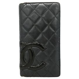 Chanel Cambon Lambskin Long Wallet in Black Black