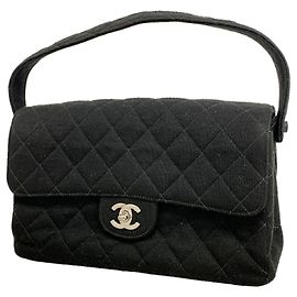 Chanel Matelassé Handtasche aus doppelseitiger Baumwolle Schwarz