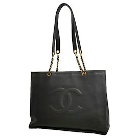 Borsa Tote Chanel in vitello grana nera Nero