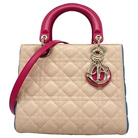 Christian Dior Cannage Lady Dior Handbag Pink Blue Beige