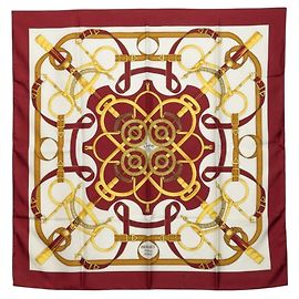 Hermès Carré 90 Apron Doll Golden Spur Lenço Branco Vermelho