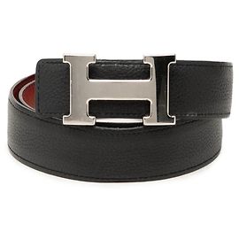 Hermès Ceinture Hermes Constance réversible avec boucle logo Marron Noir Argenté