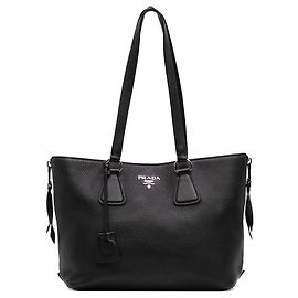 Prada Vitello Daino Tote in Schwarz mit seitlichem Reißverschluss Schwarz