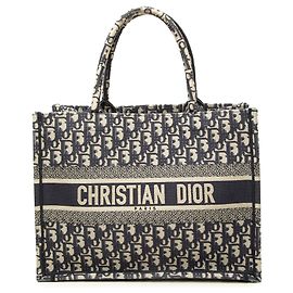 Dior Blue Medium Oblique Embroidered Canvas Book Tote Blue Navy blue