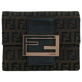 Fendi Brown Zucchino Canvas Trifold Wallet Brown
