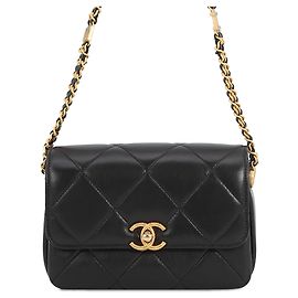Chanel Black Mini CC Quilted Lambskin Logo Chain Flap Noir
