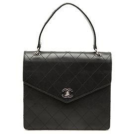 Chanel Black CC Quilted Caviar Top Handle Flap Noir