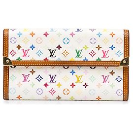 Louis Vuitton White Monogram Multicolore Porte Tresor International Wallet Geldbörse Weiß