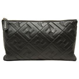 Fendi Black Embossed Leather FF 1974 Clutch Black