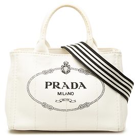 Prada White Small Canvas Canapa Logo Tote Weiß