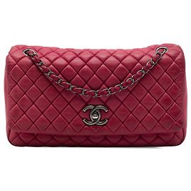 Chanel Red Large Quilted Iridescent Calfskin New Bubble Flap Rouge
