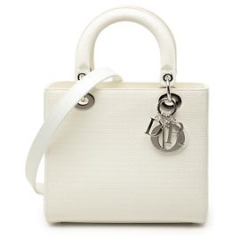Dior White Medium Patent Microcannage Lady Dior Branco Cru