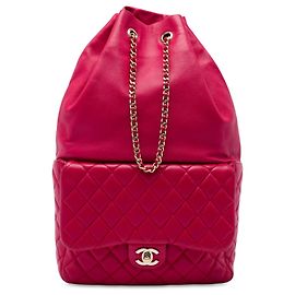 Chanel Red Large Quilted Lambskin In Seoul Rucksack Rot