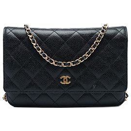 Chanel Black CC Quilted Caviar Wallet on Chain Nero