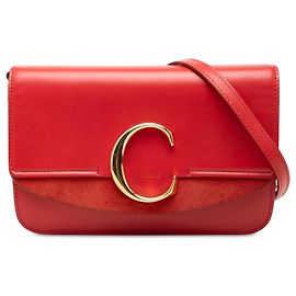 Chloé Mini Borsa a Tracolla C Chain in Vitello e Camoscio Rossa Rosso