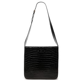 Salvatore Ferragamo Bolso bandolera Ferragamo de piel grabada efecto cocodrilo negro Double Gancini Negro