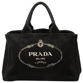 Borsa Tote Prada in tela Canapa con logo nero Nero