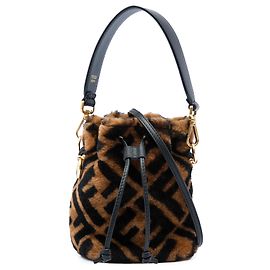 Borsa bucket Fendi Brown Mini Zucca Shearling Mon Tresor Marrone