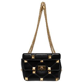 Valentino Black Medium Nappa Roman Stud Satchel Black