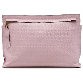 Clutch LOEWE Anagram Repeat T de piel grabada rosa Rosa
