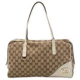 Borsa a tracolla Gucci New Britt in tela GG beige Beige