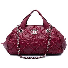 Bolsa Bowling Chanel Red CC em couro de bezerro acolchoado e amassado Ultra Stitch Vermelho Bordeaux
