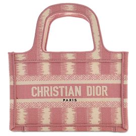 Dior Book Tote Mini in tela ricamata a righe rosa Rosa
