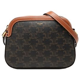 Céline Celine Sac Camera Small Triomphe en toile enduite marron Marron Marron foncé