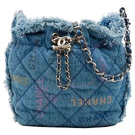 Bucket Bag Chanel Blue Small Quilted Denim Mood com corrente Azul Outro