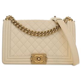 Chanel White Old Medium Quilted Caviar Boy Flap Blanco Crudo