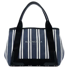 Balenciaga Blue Canvas Striped Navy Cabas S Blau