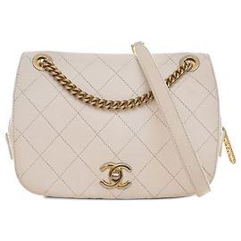 Chanel White CC Quilted Caviar Turnlock Full Flap Branco Fora de branco