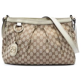 Bolsa Tiracolo Gucci Beige GG Canvas Sukey Bege